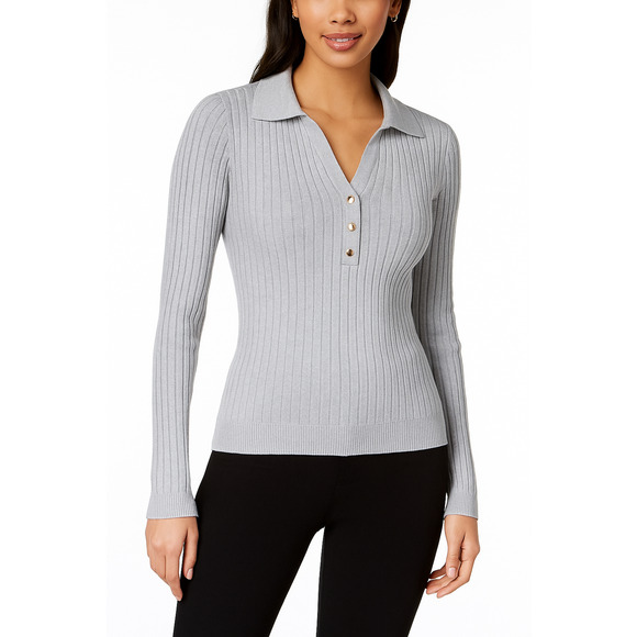INC Sweater Womens Medium Ribbed Collared Henley Button Pullover Belle Knit Top - Picture 1 of 7